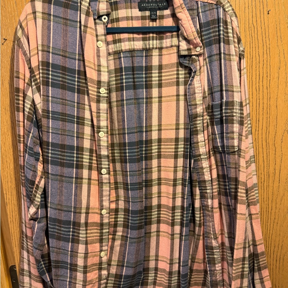 Pink and Blue Plaid Button-Up Shirt Aeropostale